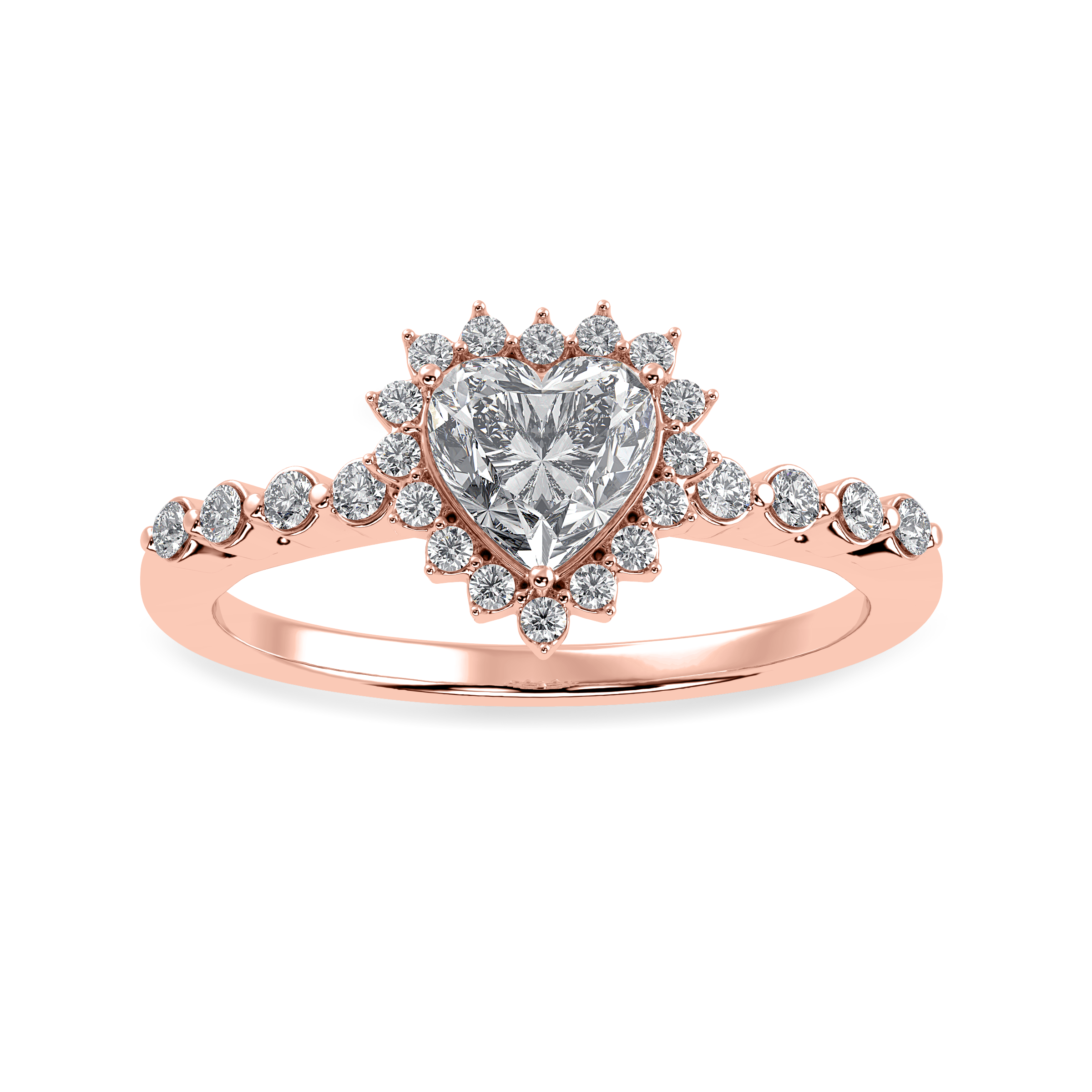 50-Pointer Heart Cut Solitaire Halo Diamond Shank 18K Rose Gold Ring JL AU 1251R-A   Jewelove.US