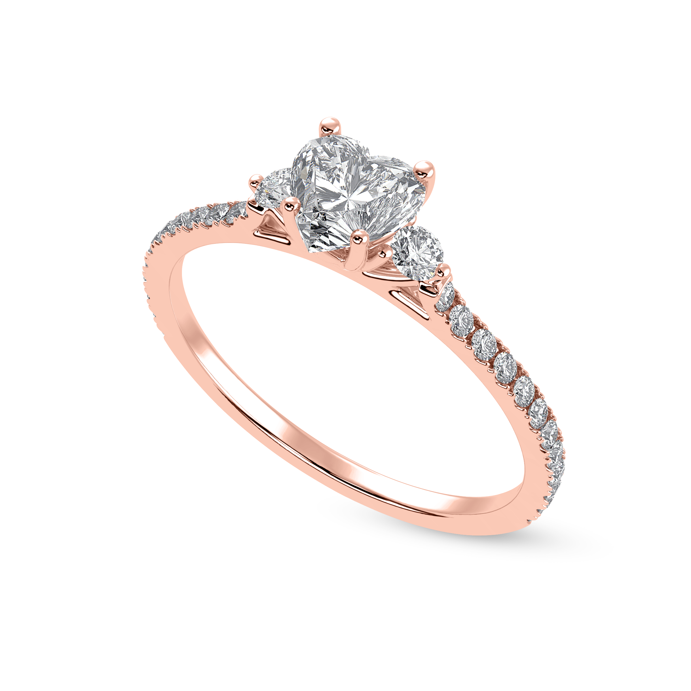 30-Pointer Heart Cut Solitaire Diamond Split Shank 18K Rose Gold Ring JL AU 1243R   Jewelove.US