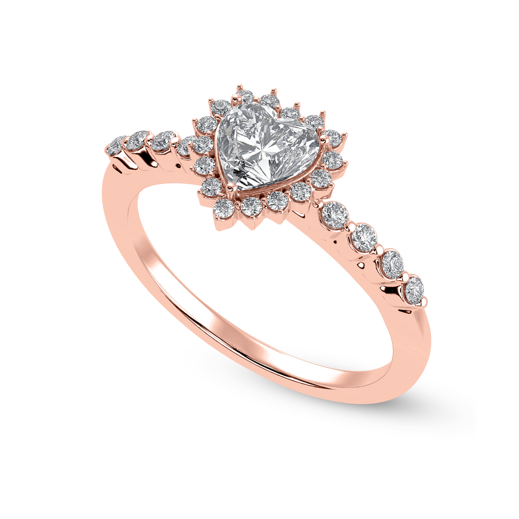 30-Pointer Heart Cut Solitaire Halo Diamond Shank 18K Rose Gold Ring JL AU 1251R   Jewelove.US