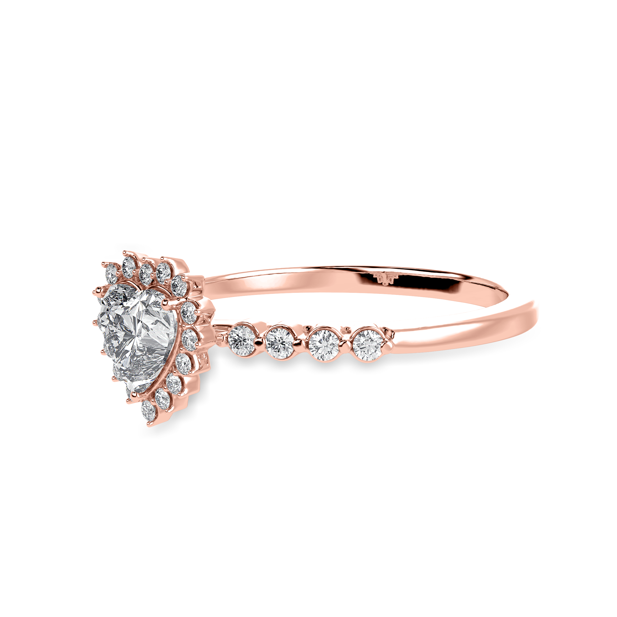 30-Pointer Heart Cut Solitaire Halo Diamond Shank 18K Rose Gold Ring JL AU 1251R   Jewelove.US