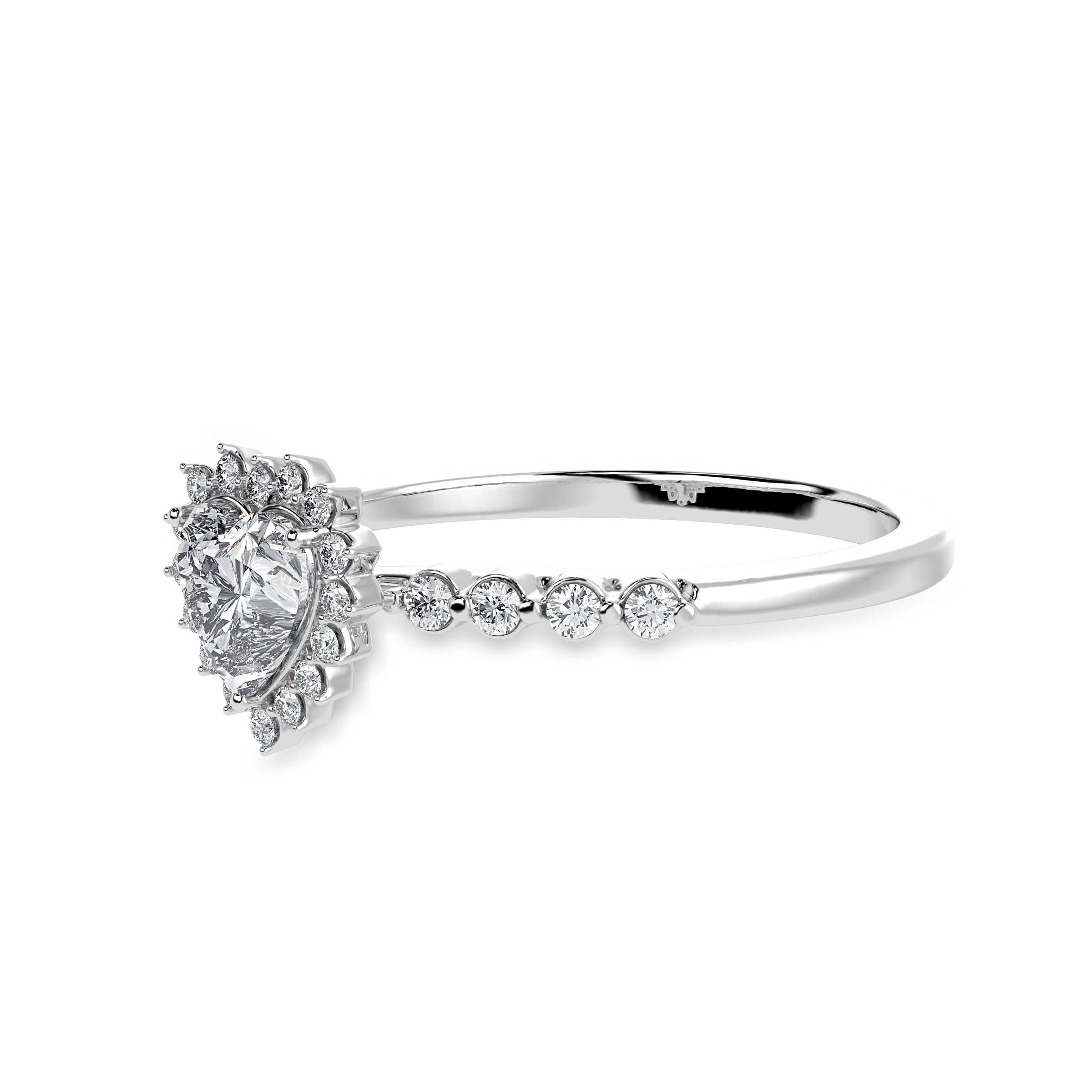 30-Pointer Heart Cut Solitaire Halo Diamond Shank Platinum Ring JL PT 1251   Jewelove.US