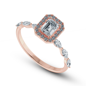 30-Pointer Emerald Cut Solitaire Halo Diamonds & Marquise Diamonds Accents 18K Rose Gold Solitaire Ring JL AU 1272R   Jewelove.US