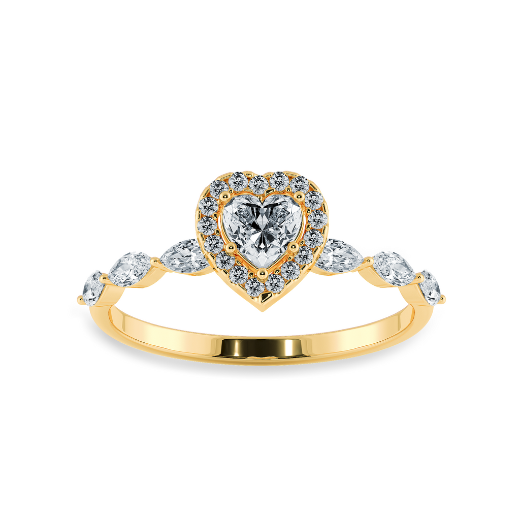 30-Pointer Heart Cut Solitaire Halo Diamonds with Marquise Diamonds Accents 18K Yellow Gold Ring JL AU 1273Y   Jewelove.US