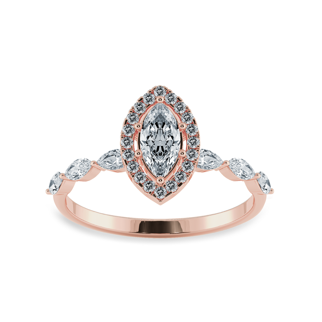 30-Pointer Marquise Cut Solitaire Halo Diamonds Accents 18K Rose Gold Ring JL AU 1274R   Jewelove.US