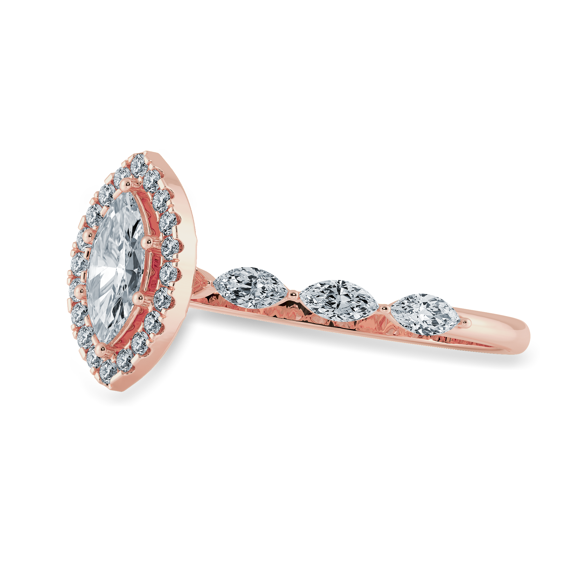 50-Pointer Marquise Cut Solitaire Halo Diamonds Accents 18K Rose Gold Ring JL AU 1274R-A   Jewelove.US