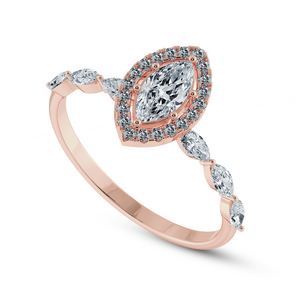 50-Pointer Marquise Cut Solitaire Halo Diamonds Accents 18K Rose Gold Ring JL AU 1274R-A   Jewelove.US