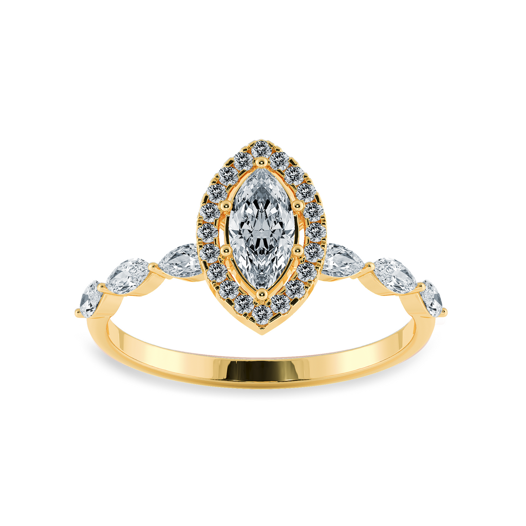 30-Pointer Marquise Cut Solitaire Halo Diamonds Accents 18K Yellow Gold Ring JL AU 1274Y   Jewelove.US