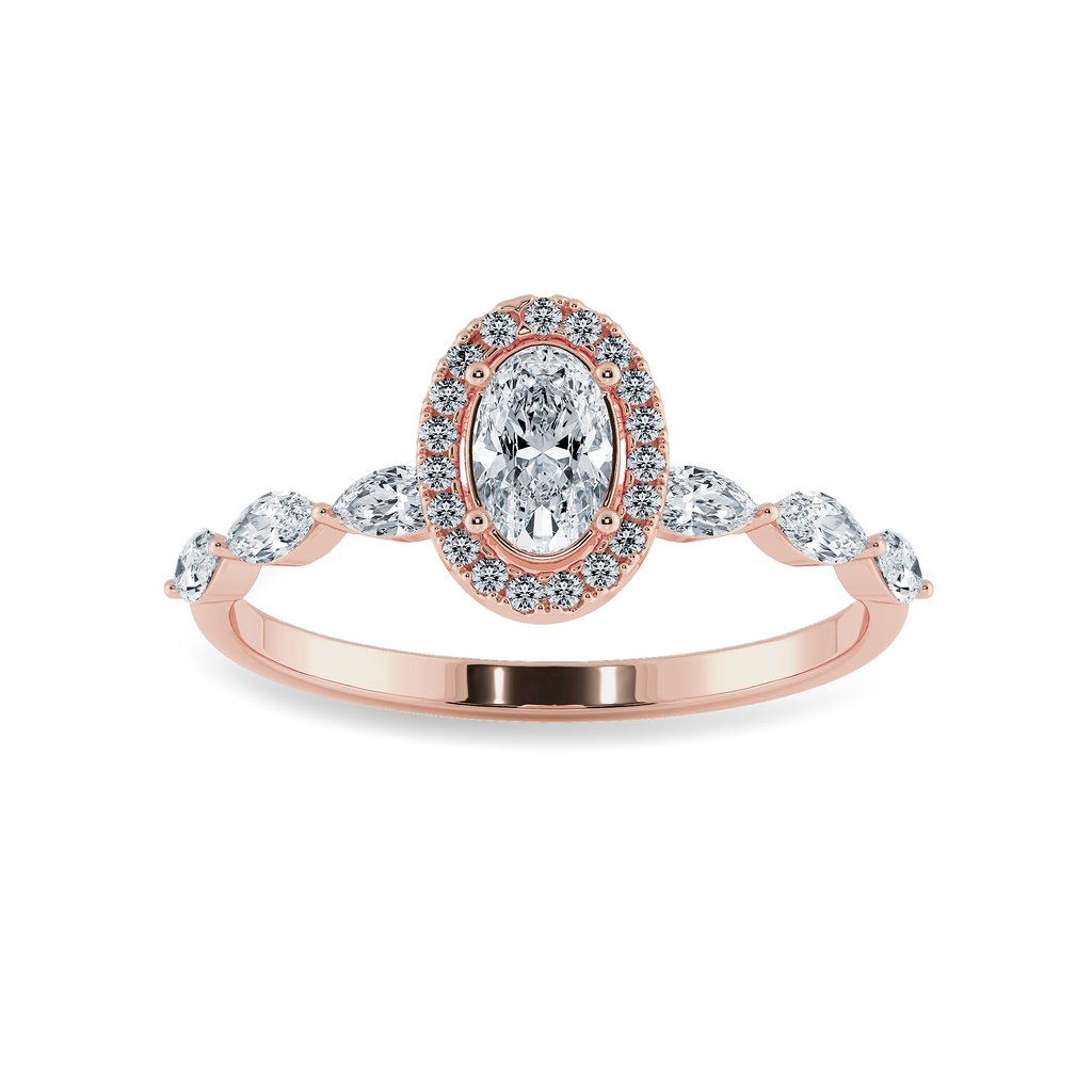 30-Pointer Oval Cut Solitaire Halo Diamonds with Marquise Cut Accents 18K Rose Gold Ring JL AU 1275R   Jewelove.US