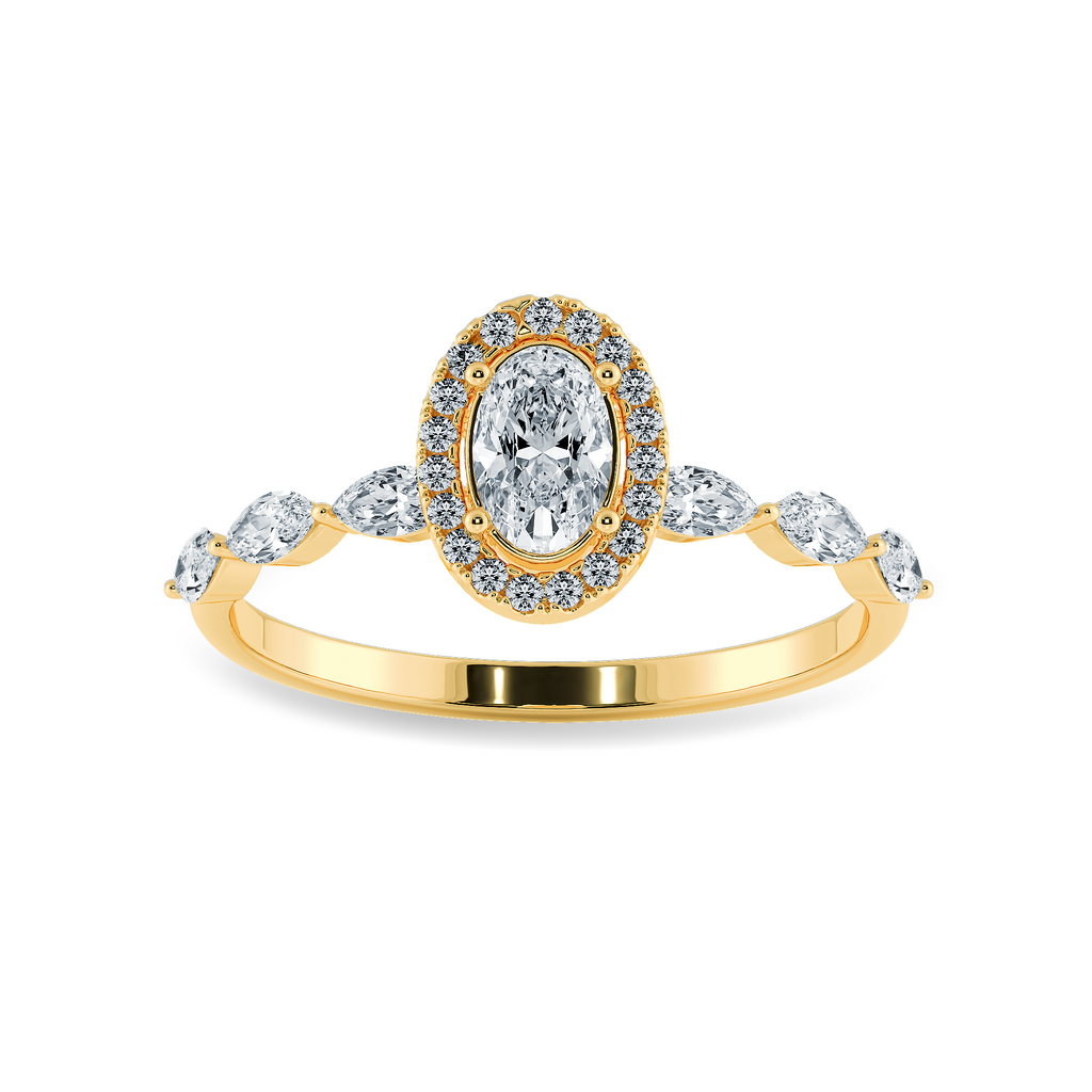 30-Pointer Oval Cut Solitaire Halo Diamonds with Marquise Accents 18K Yellow Gold Ring JL AU 1275Y   Jewelove.US