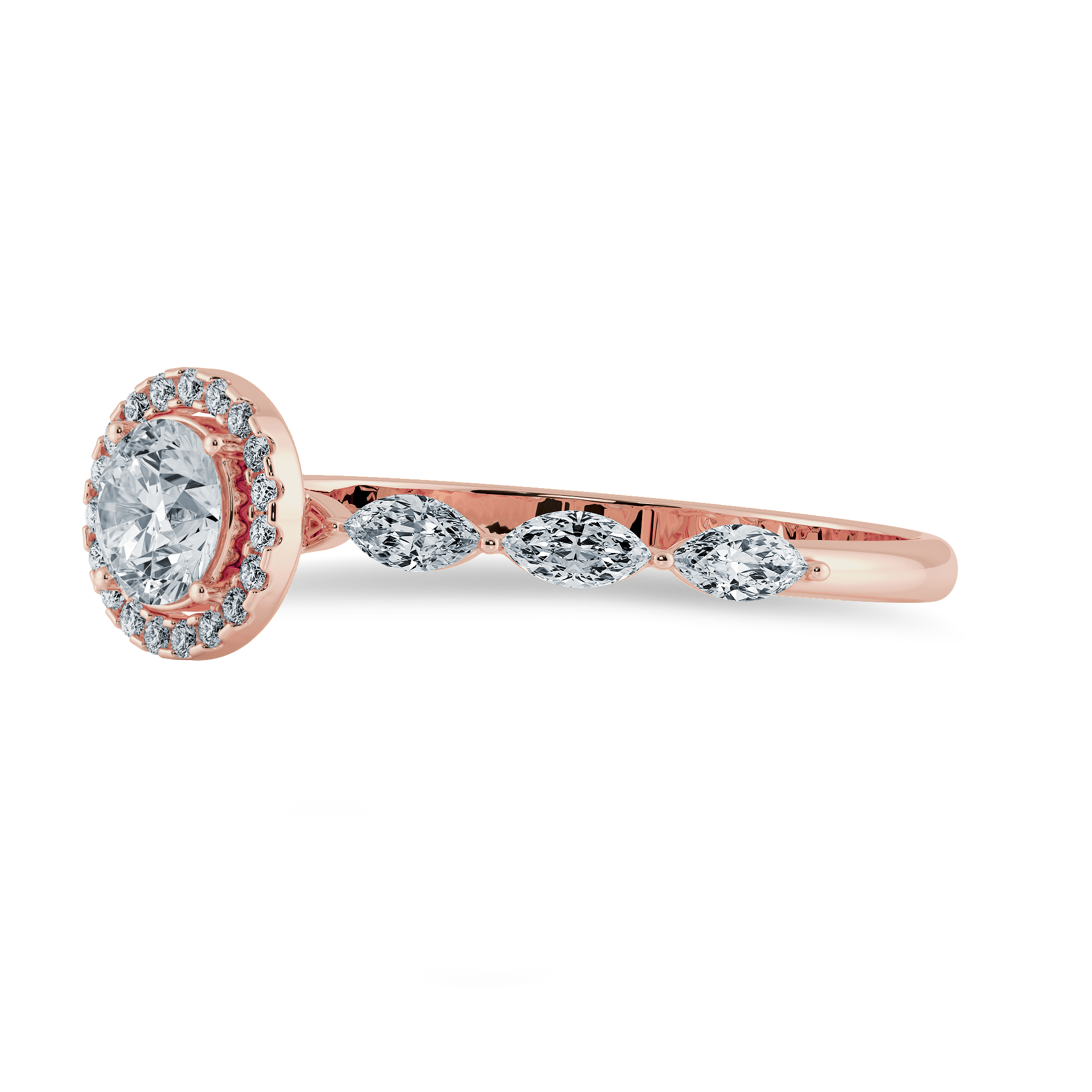 30-Pointer Solitaire Halo Diamond with Marquise Cut Diamond Accents 18K Rose Gold Ring JL AU 1278R   Jewelove.US