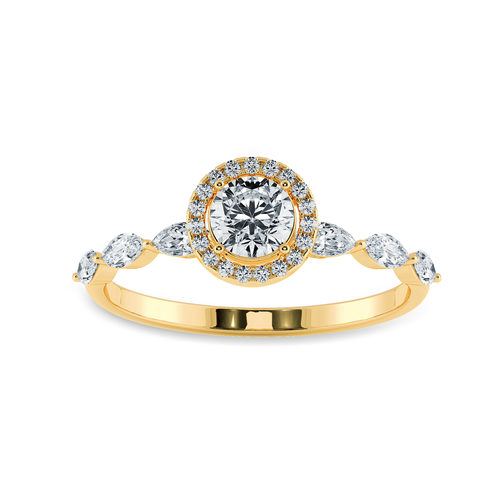 30-Pointer Solitaire Halo Diamond with Marquise Cut Diamond Accents 18K Yellow Gold Ring JL AU 1278Y   Jewelove.US