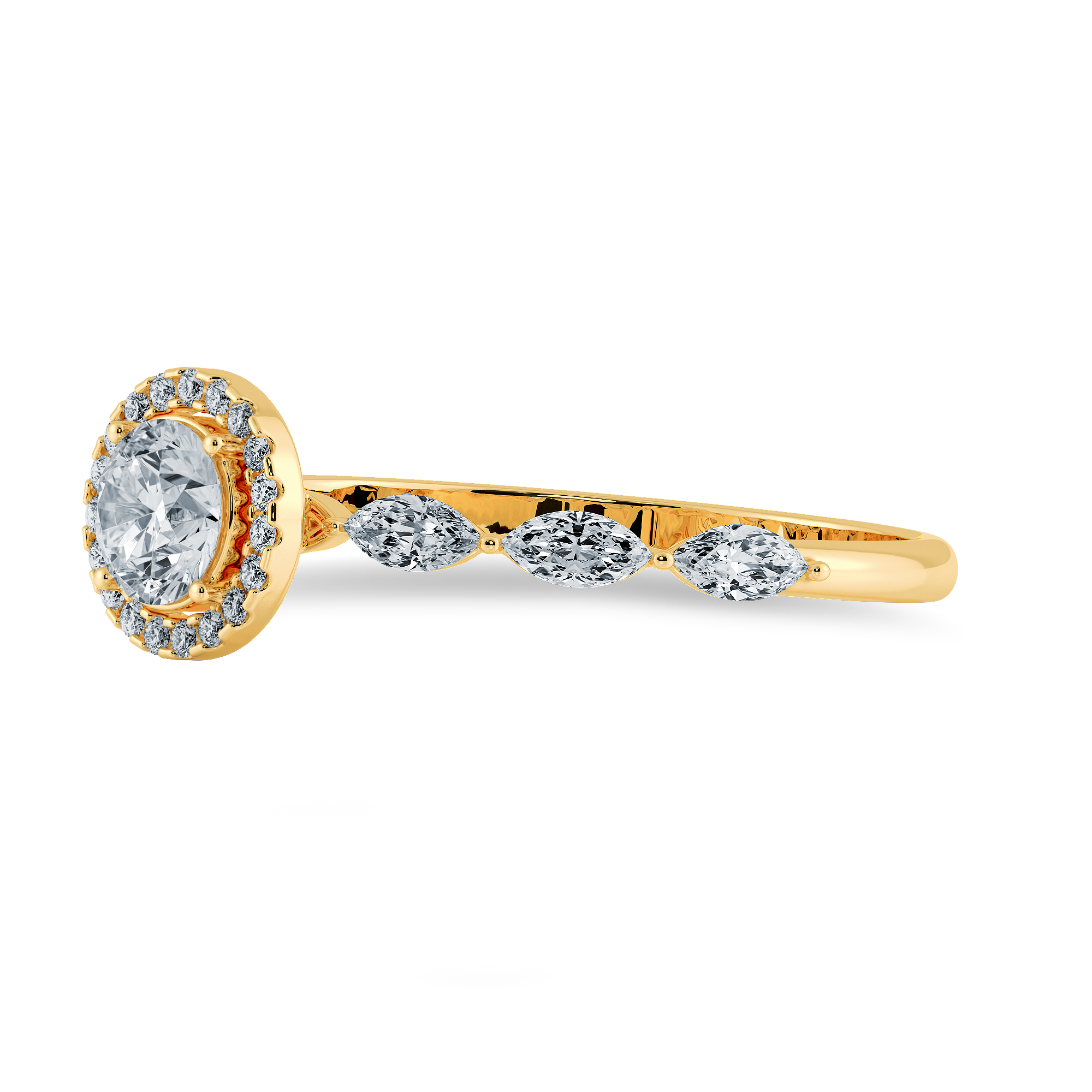 70-Pointer Solitaire Halo Diamond with Marquise Cut Diamond Accents 18K Yellow Gold Ring JL AU 1278Y-B   Jewelove.US