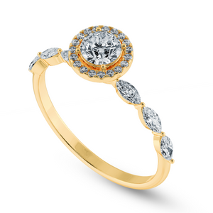 70-Pointer Solitaire Halo Diamond with Marquise Cut Diamond Accents 18K Yellow Gold Ring JL AU 1278Y-B   Jewelove.US