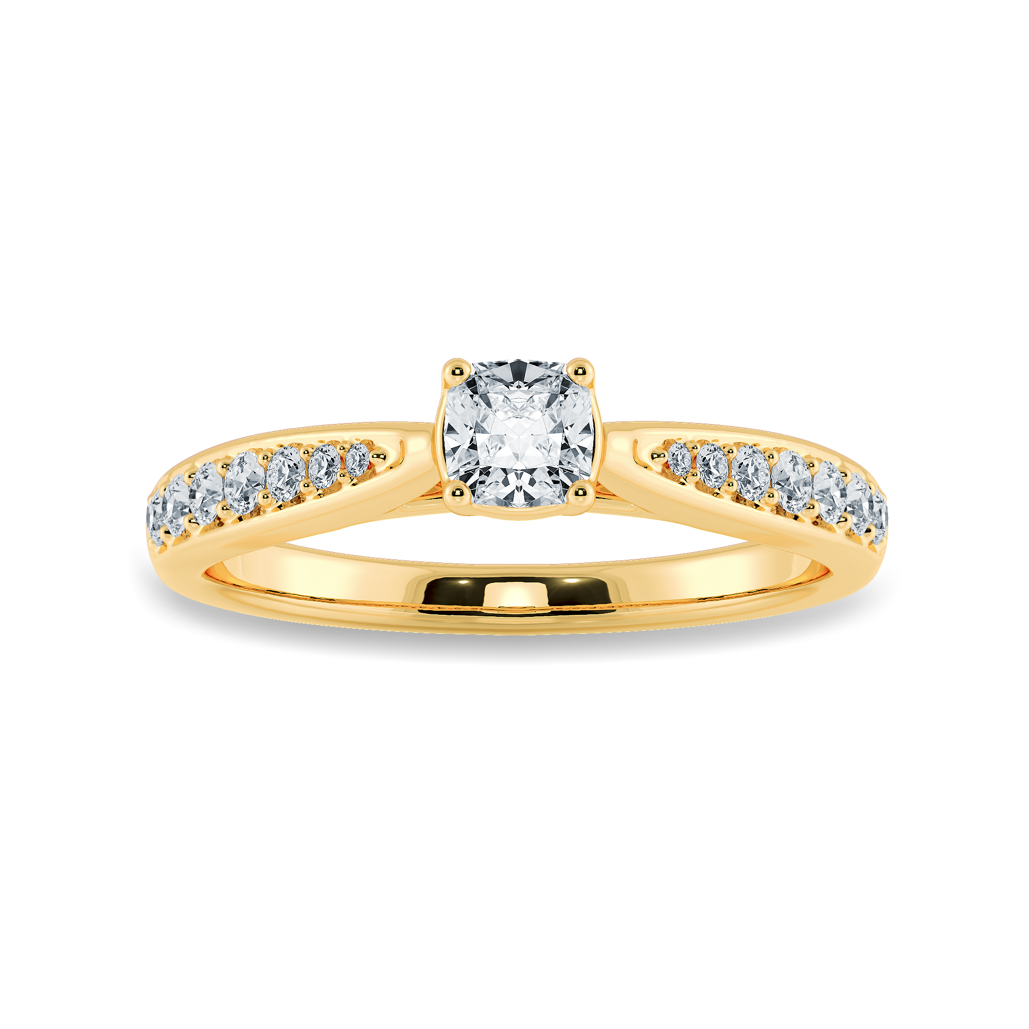 30-Pointer Cushion Cut Solitaire Diamond Shank 18K Yellow Gold Ring JL AU 1279Y   Jewelove.US