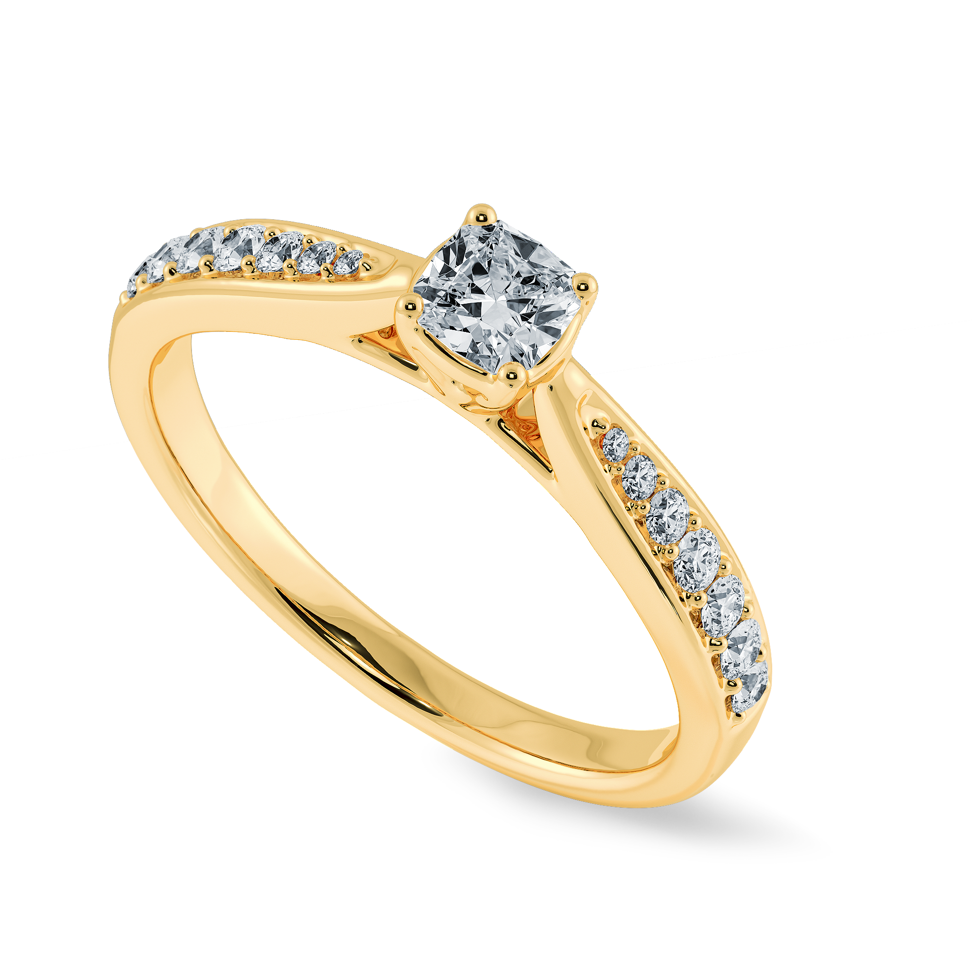 30-Pointer Cushion Cut Solitaire Diamond Shank 18K Yellow Gold Ring JL AU 1279Y   Jewelove.US