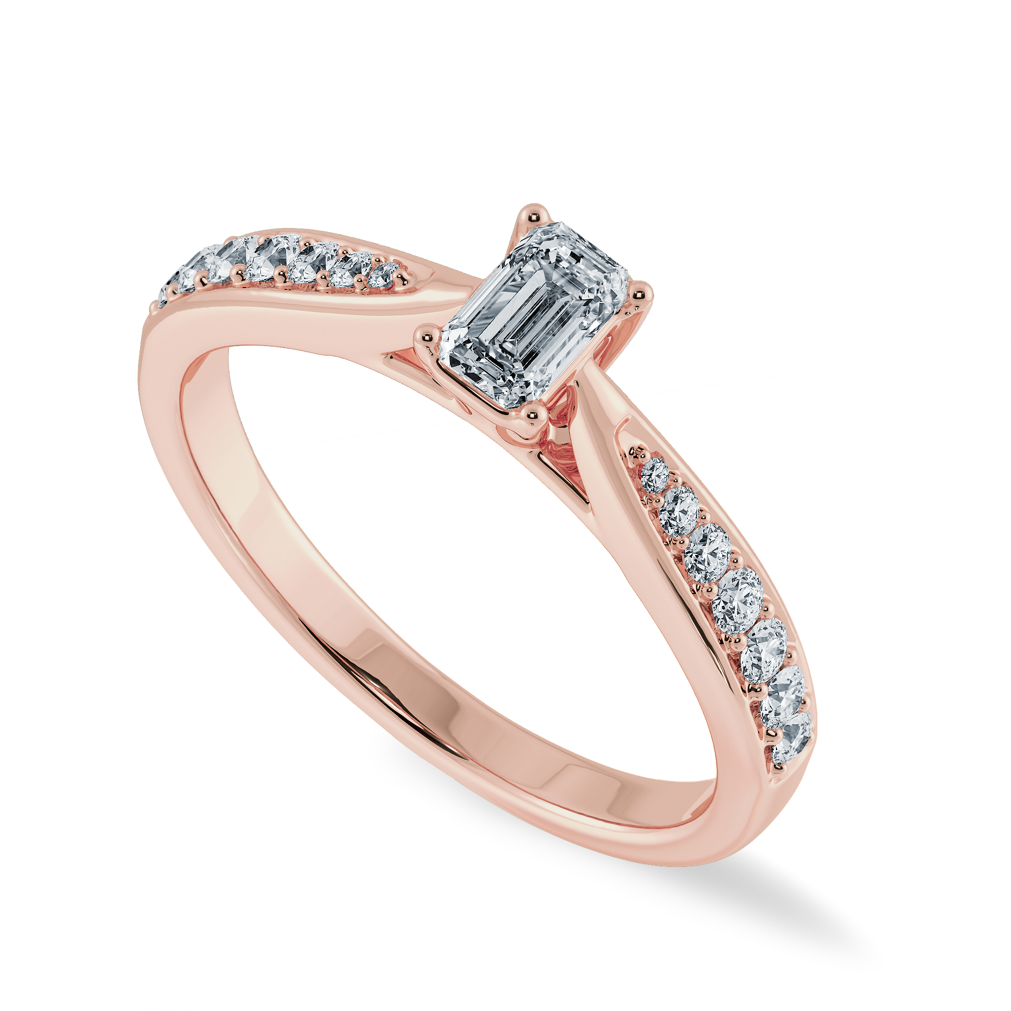 30-Pointer Emerald Cut Solitaire Diamond Shank 18K Rose Gold Solitaire Ring JL AU 1280R   Jewelove.US