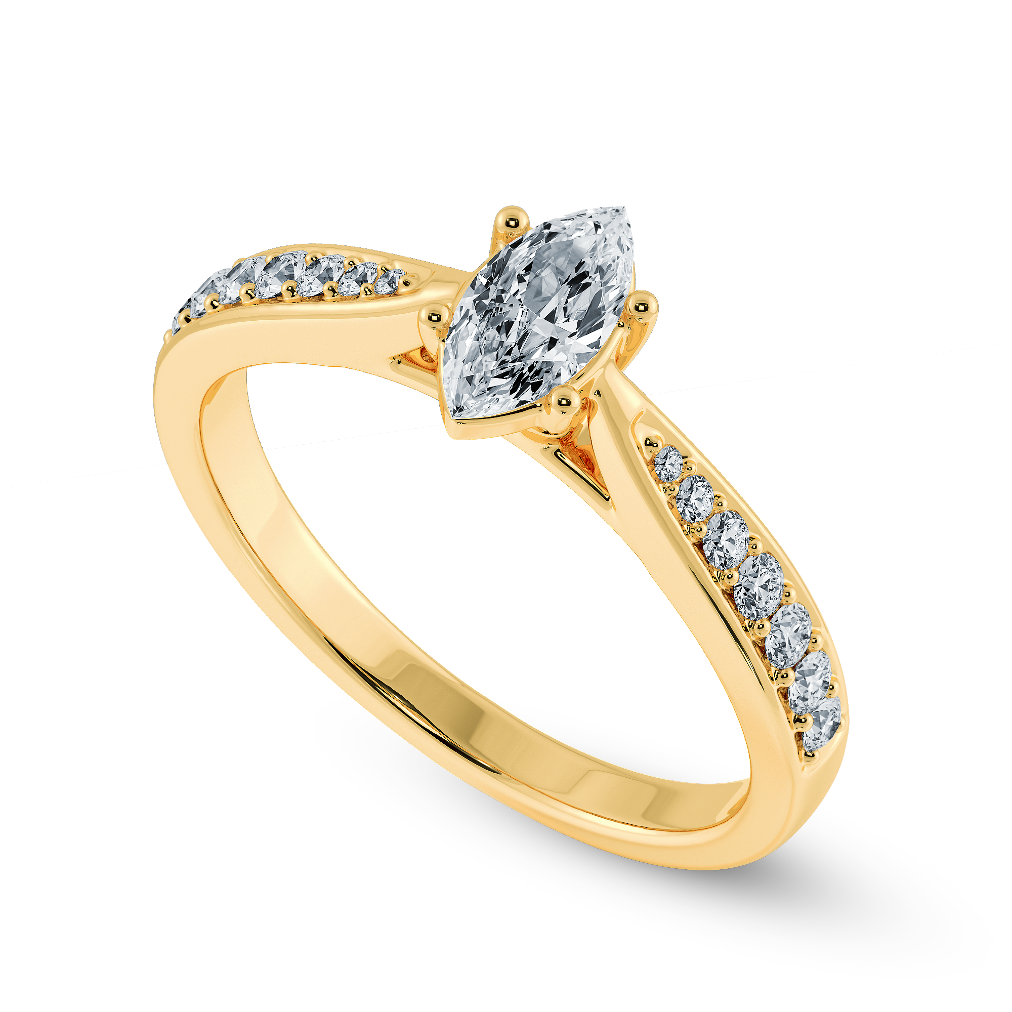 50-Pointer Marquise Cut Solitaire Diamond Shank 18K Yellow Gold Ring JL AU 1282Y-A   Jewelove.US