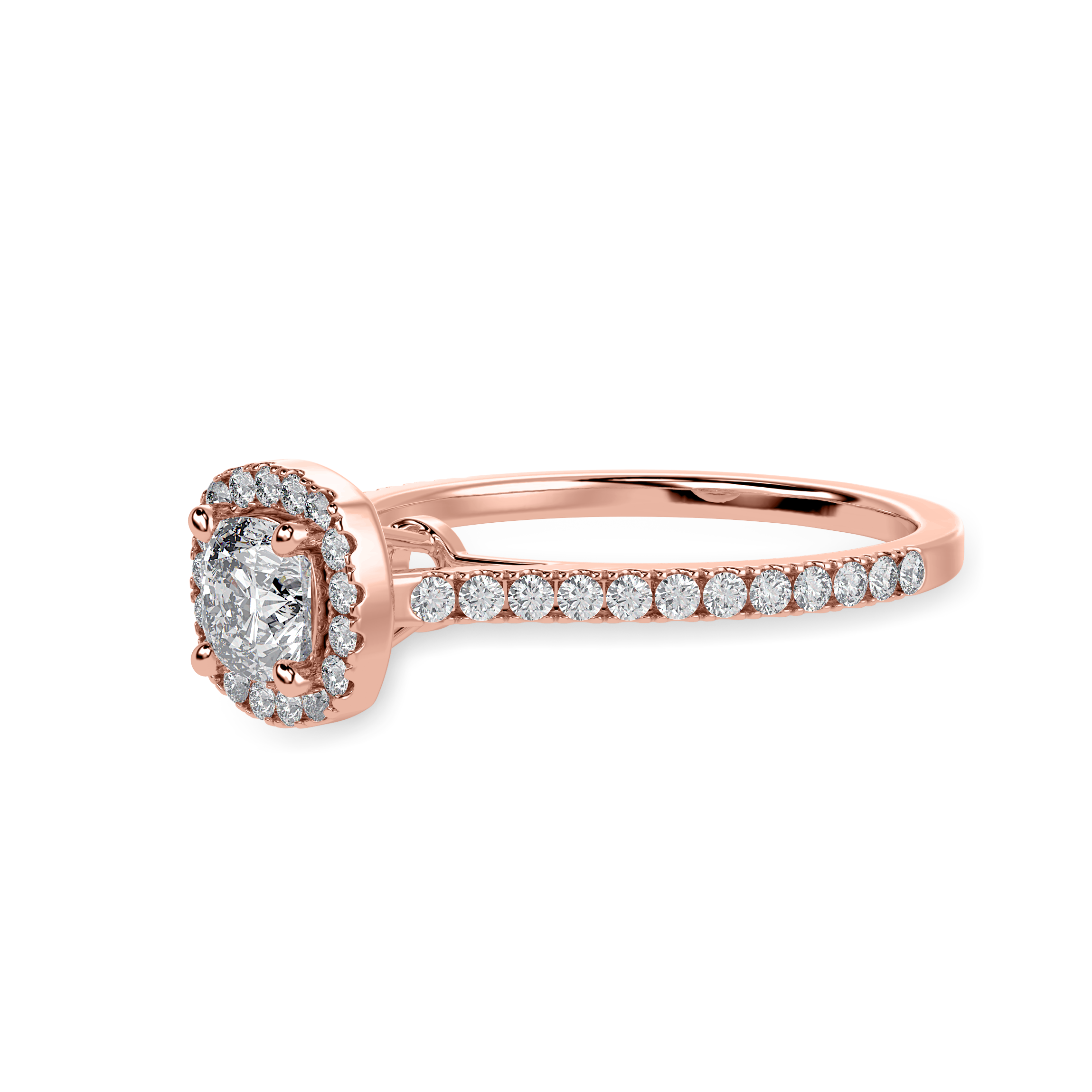 30-Pointer Cushion Cut Solitaire Halo Diamond Shank 18K Rose Gold Ring JL AU 1287R   Jewelove.US