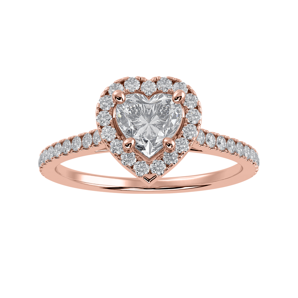 30-Pointer Heart Cut Solitaire Halo Diamond Shank 18K Rose Gold Ring JL AU 1289R   Jewelove.US