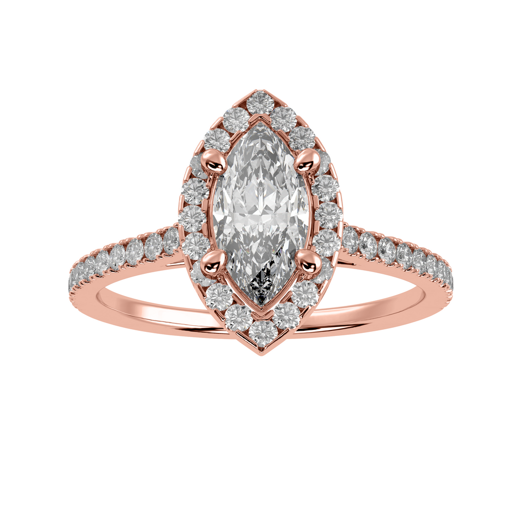 30-Pointer Marquise Cut Solitaire Halo Diamond Shank 18K Rose Gold Ring JL AU 1290R   Jewelove.US