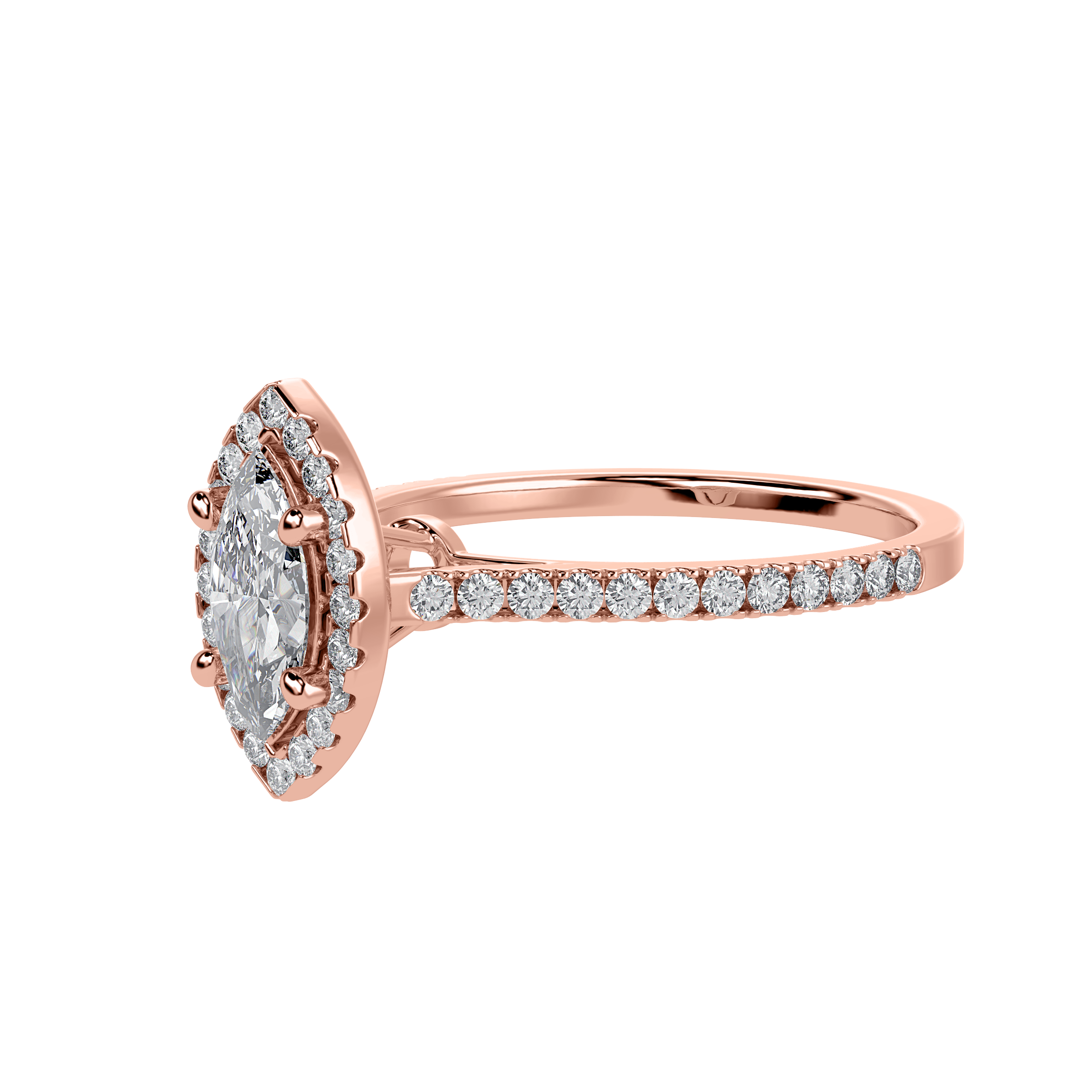 30-Pointer Marquise Cut Solitaire Halo Diamond Shank 18K Rose Gold Ring JL AU 1290R   Jewelove.US