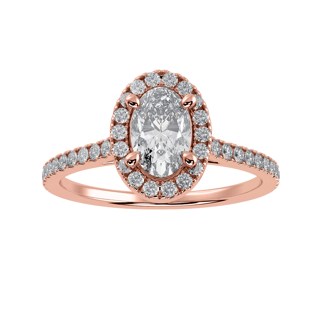 30-Pointer Oval Cut Solitaire Halo Diamond Shank 18K Rose Gold Ring JL AU 1291R   Jewelove.US