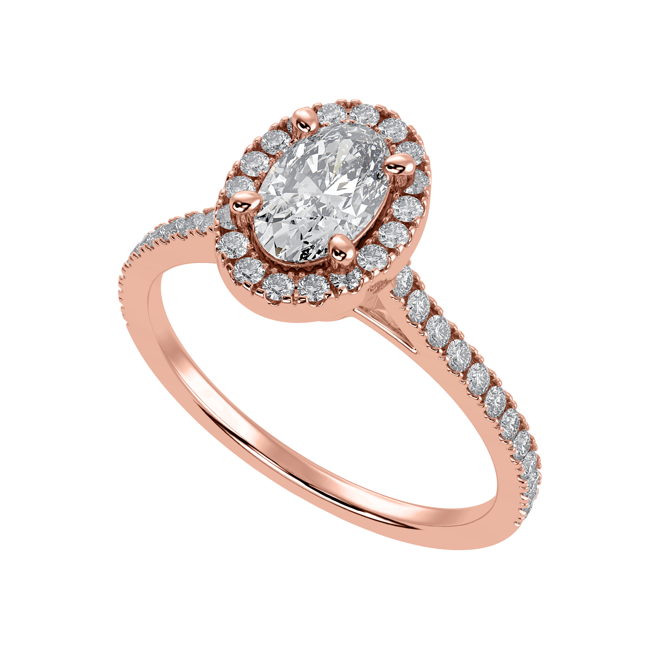 30-Pointer Oval Cut Solitaire Halo Diamond Shank 18K Rose Gold Ring JL AU 1291R   Jewelove.US