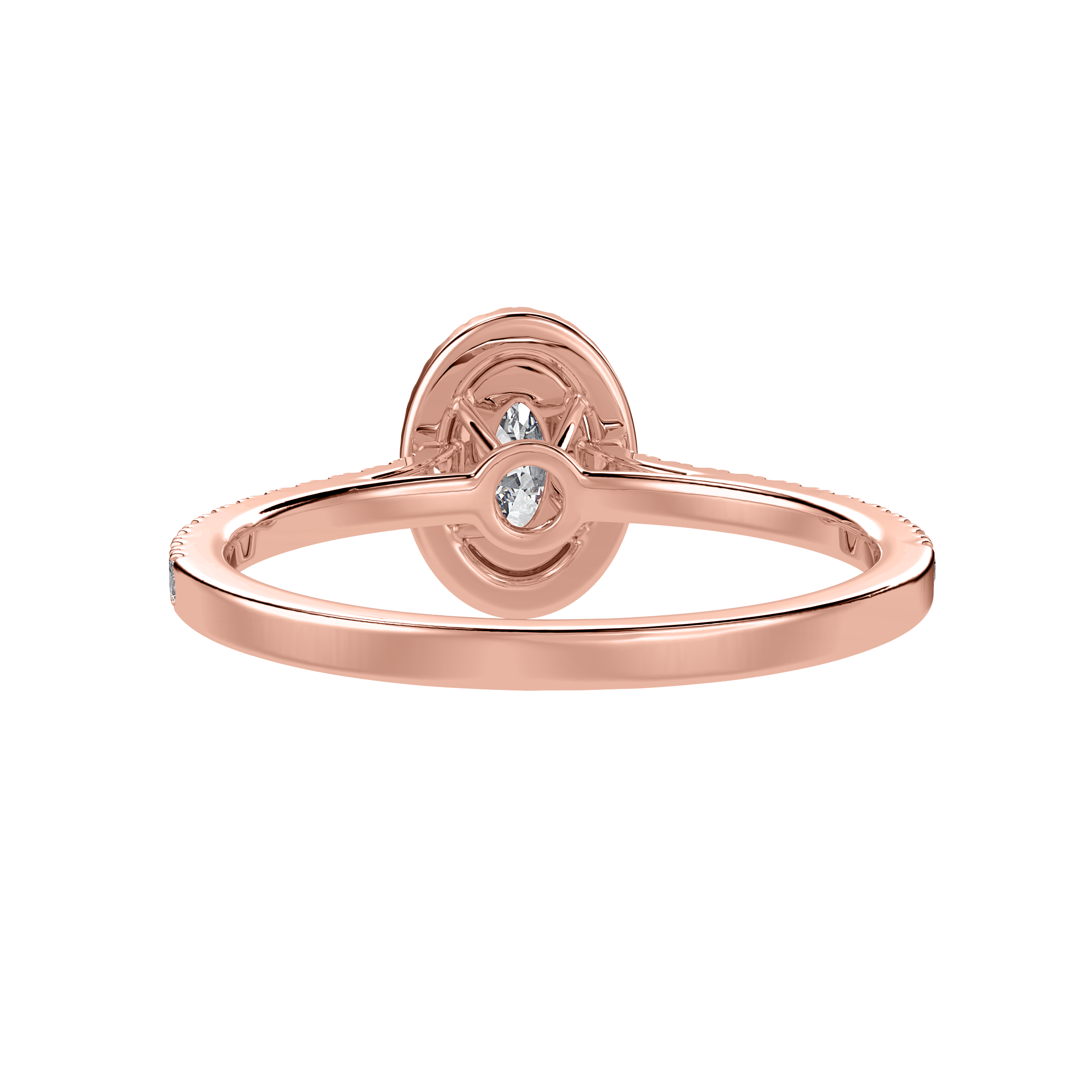 50-Pointer Oval Cut Solitaire Halo Diamond Shank 18K Rose Gold Ring JL AU 1291R-A   Jewelove.US