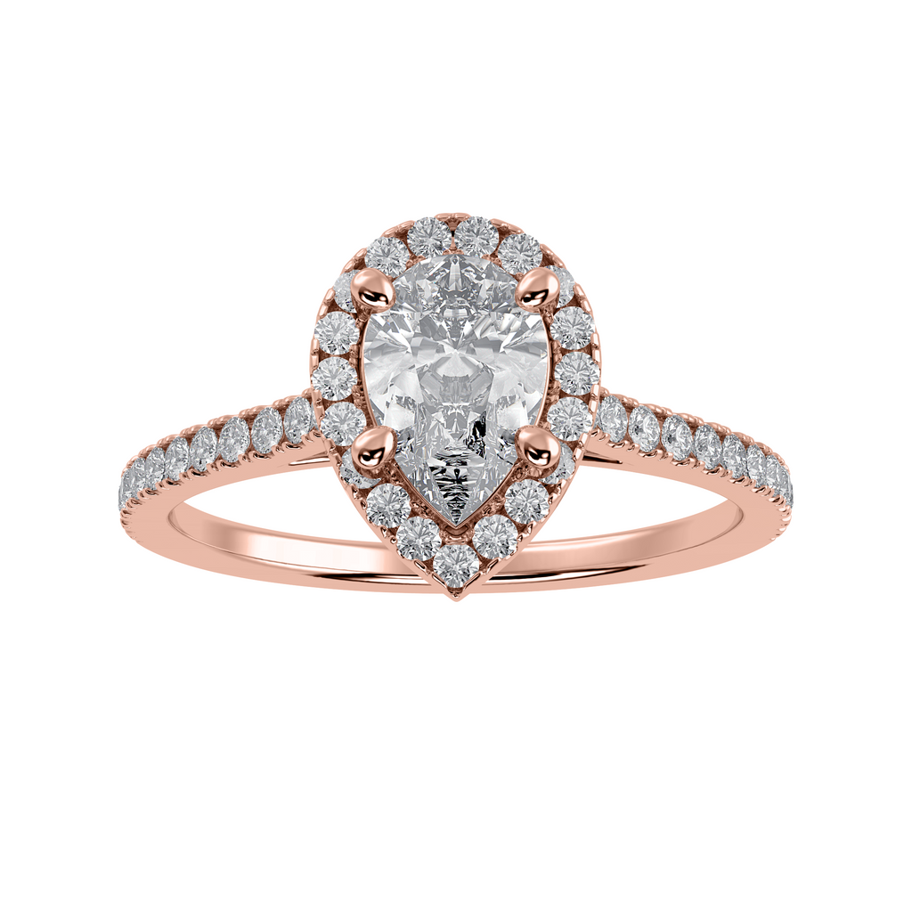 30-Pointer Pear Cut Solitaire Halo Diamond Shank 18K Rose Gold Ring JL AU 1292R   Jewelove.US