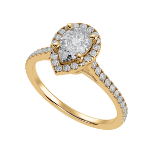 30-Pointer Pear Cut Solitaire Halo Diamond Shank 18K Yellow Gold Ring JL AU 1292Y   Jewelove.US