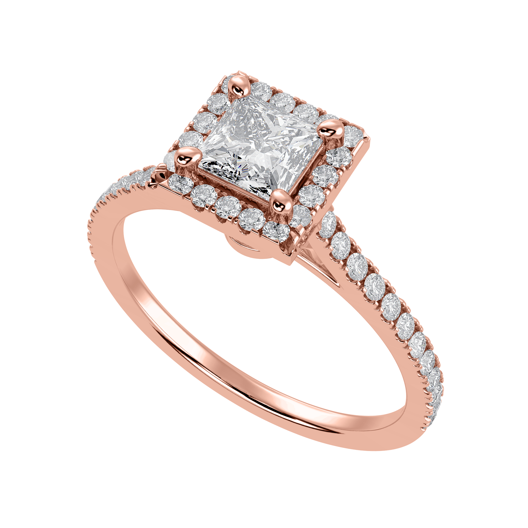 30-Pointer Princess Cut Solitaire Halo Diamond Shank 18K Rose Gold Ring JL AU 1293R   Jewelove.US