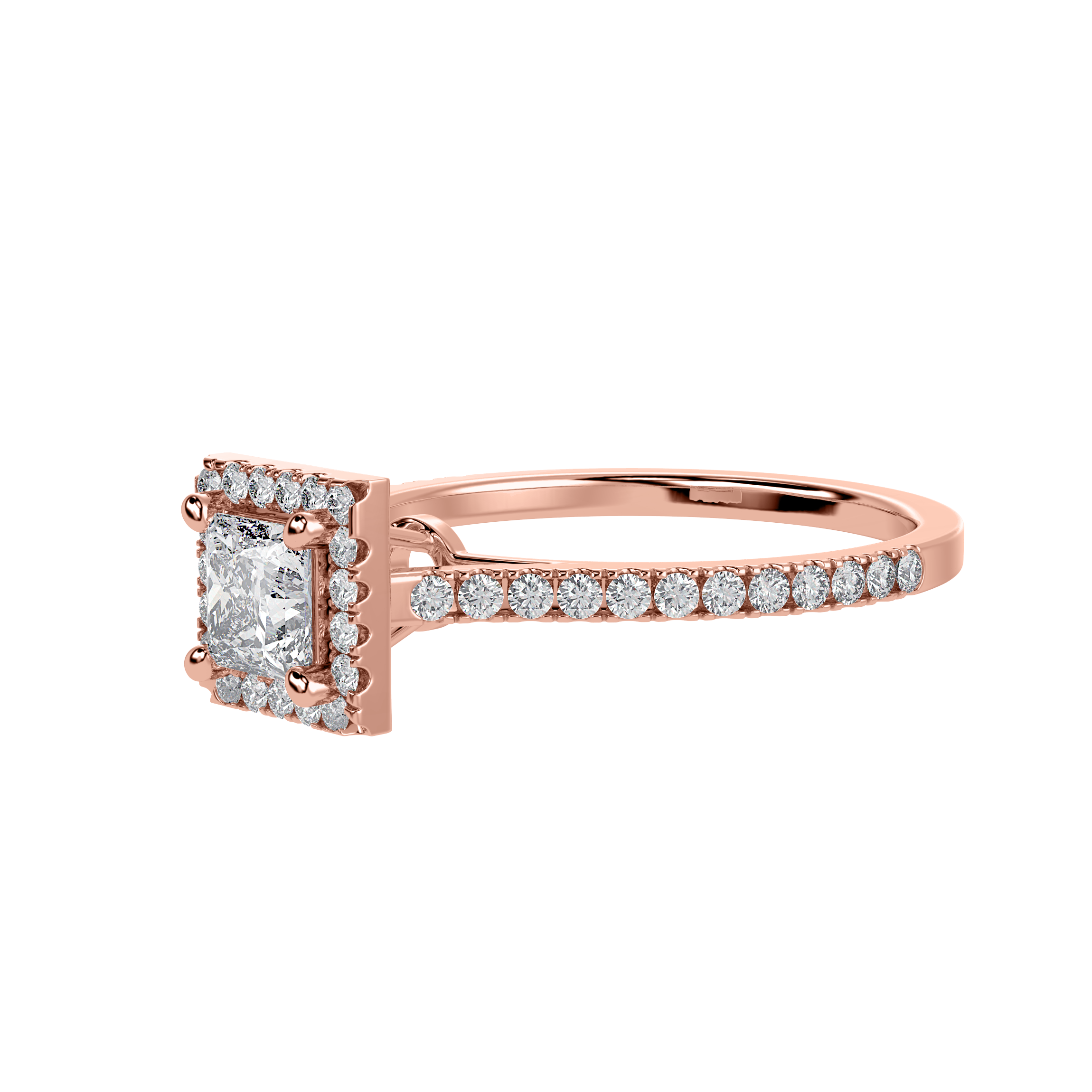 30-Pointer Princess Cut Solitaire Halo Diamond Shank 18K Rose Gold Ring JL AU 1293R   Jewelove.US