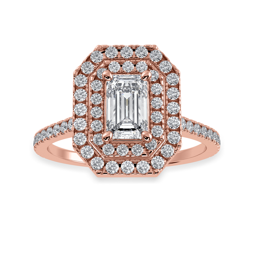 30-Pointer Emerald Cut Solitaire Double Halo Diamond Shank 18K Rose Gold Ring JL AU 1296R   Jewelove.US