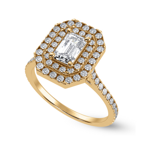 30-Pointer Emerald Cut Solitaire Double Halo Diamond Shank 18K Yellow Gold Ring JL AU 1296Y   Jewelove.US