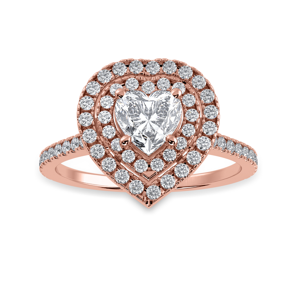 30-Pointer Heart Cut Solitaire Double Halo Diamond Shank 18K Rose Gold Ring JL AU 1297R   Jewelove.US