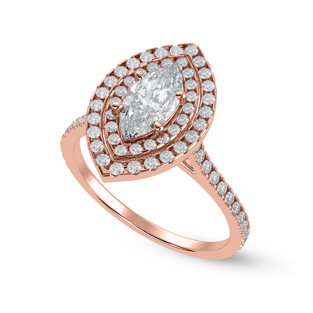 30-Pointer Marquise Cut Solitaire Double Halo Diamond Shank 18K Rose Gold Ring JL AU 1298R   Jewelove.US