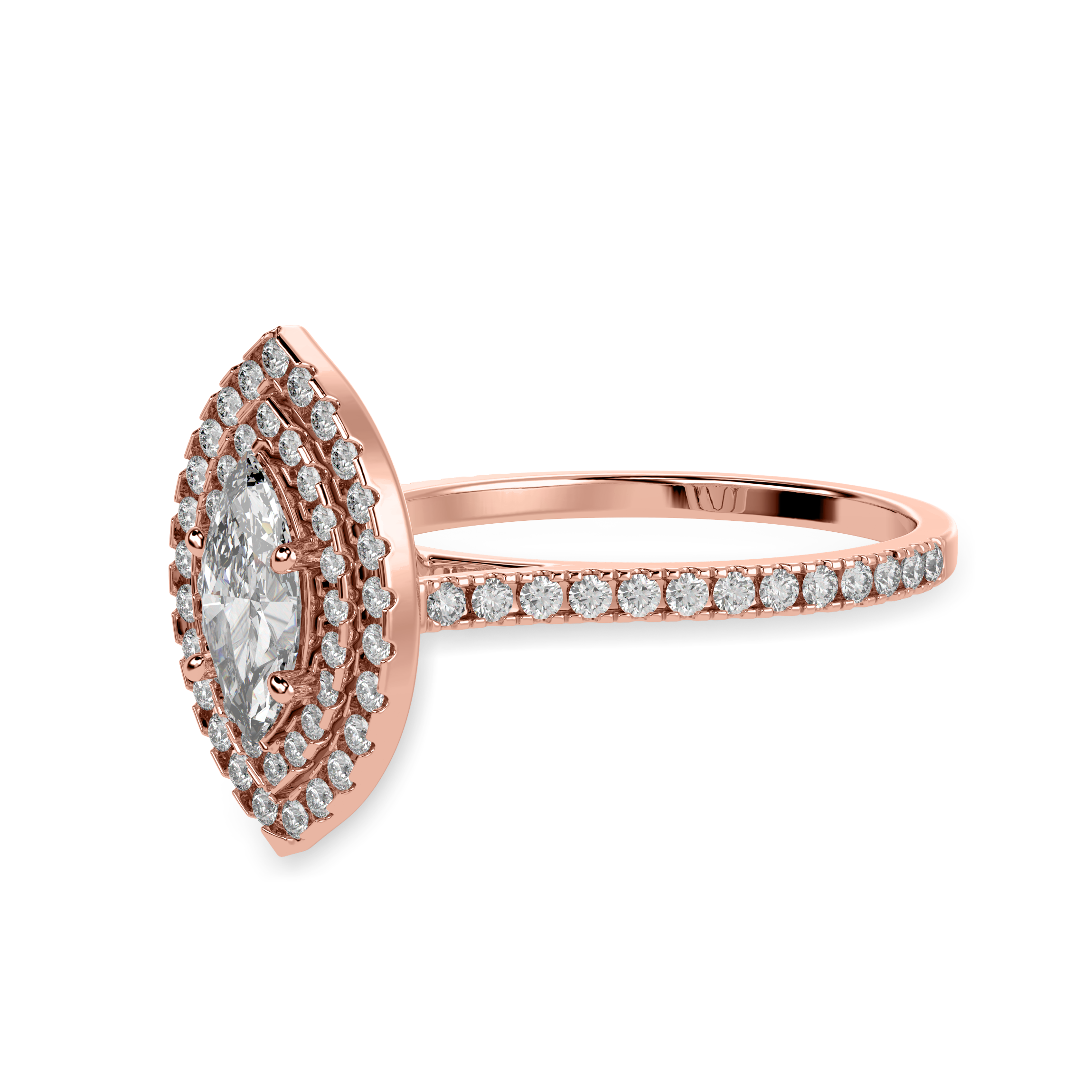 30-Pointer Marquise Cut Solitaire Double Halo Diamond Shank 18K Rose Gold Ring JL AU 1298R   Jewelove.US