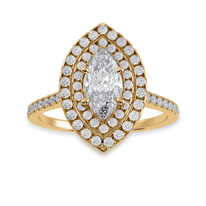 30-Pointer Marquise Cut Solitaire Double Halo Diamond Shank 18K Yellow Gold Ring JL AU 1298Y   Jewelove.US