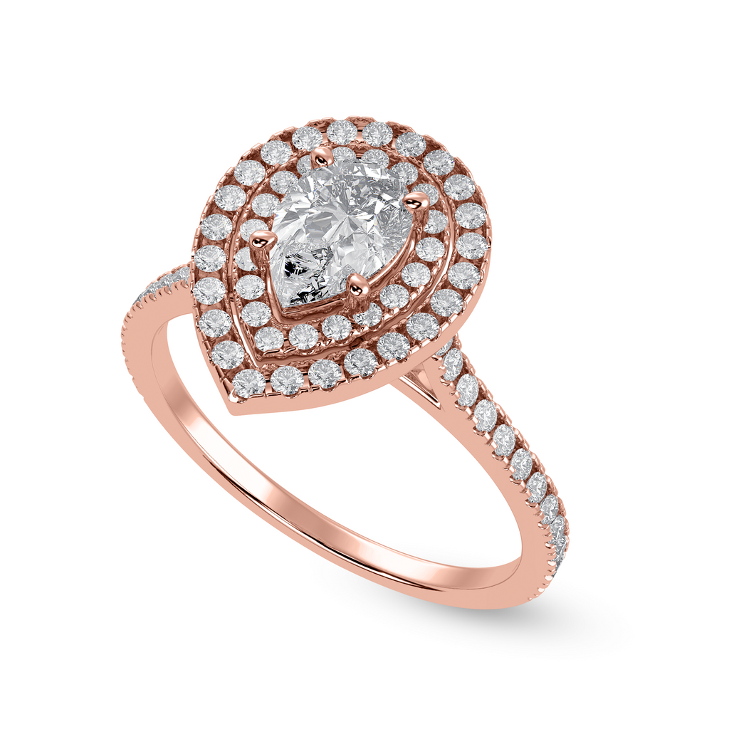 30-Pointer Pear Cut Solitaire Double Halo Diamond Shank 18K Rose Gold Ring JL AU 1300R   Jewelove.US