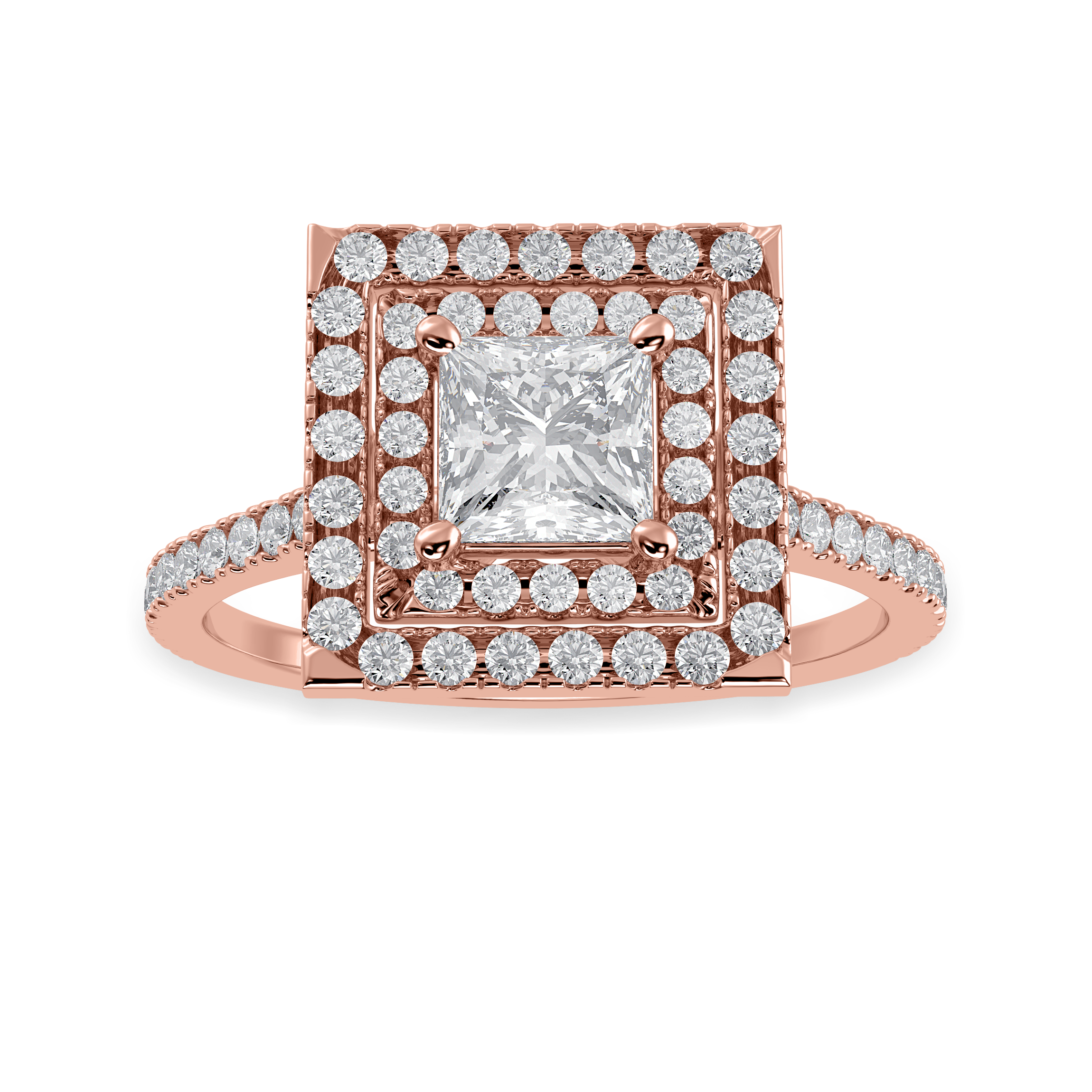 30-Pointer Princess Cut Solitaire Double Halo Diamond Shank 18K Rose Gold Ring JL AU 1301R   Jewelove.US