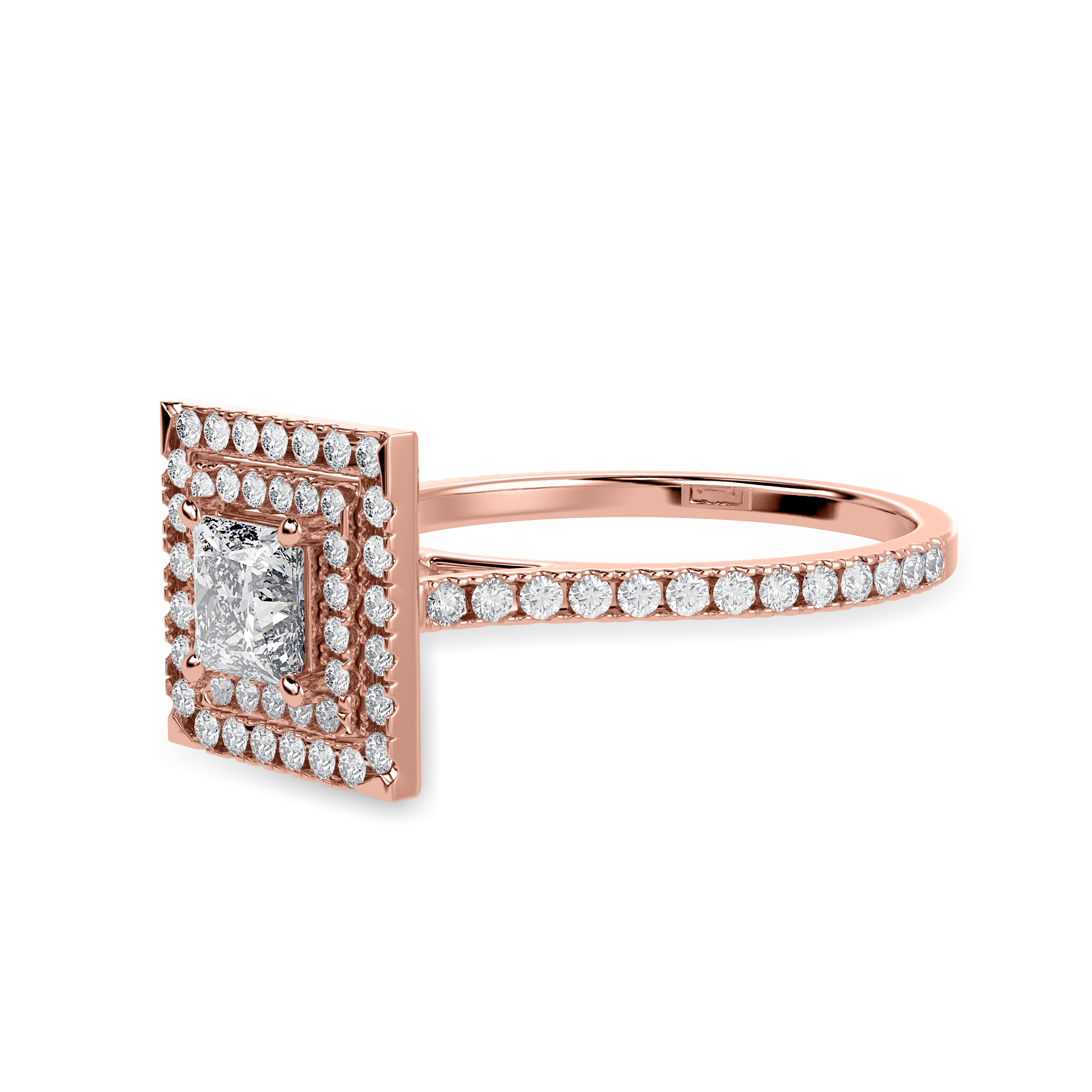 30-Pointer Princess Cut Solitaire Double Halo Diamond Shank 18K Rose Gold Ring JL AU 1301R   Jewelove.US