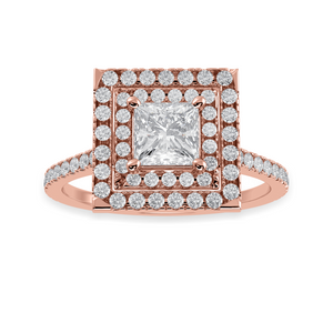 30-Pointer Princess Cut Solitaire Double Halo Diamond Shank 18K Rose Gold Ring JL AU 1301R   Jewelove.US