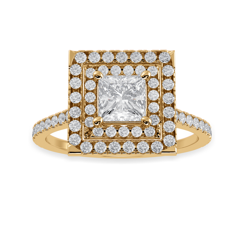 30-Pointer Princess Cut Solitaire Double Halo Diamond Shank 18K Yellow Gold Ring JL AU 1301Y   Jewelove.US