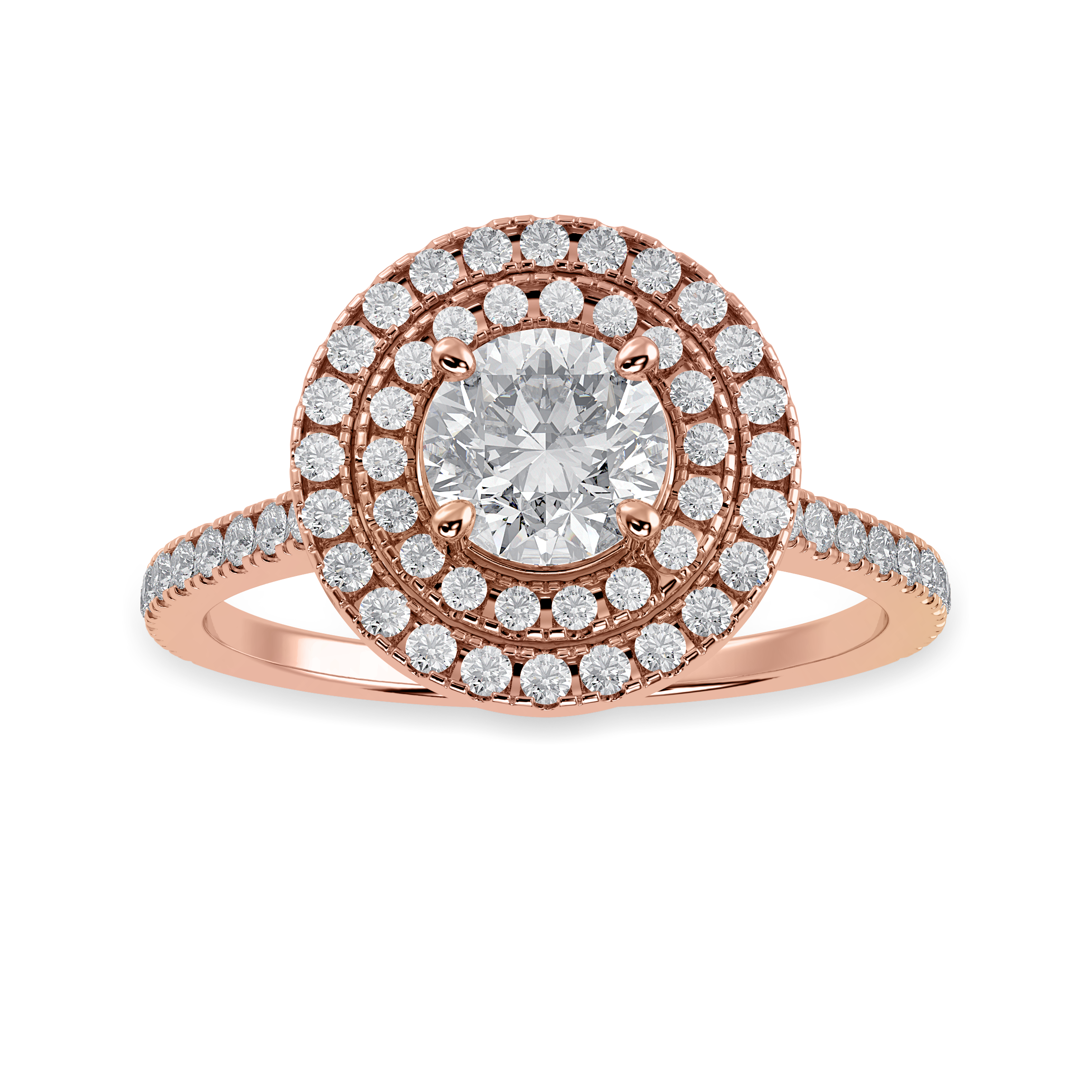 30-Pointer Solitaire Double Halo Diamond Shank 18K Rose Gold Ring JL AU 1302R   Jewelove.US