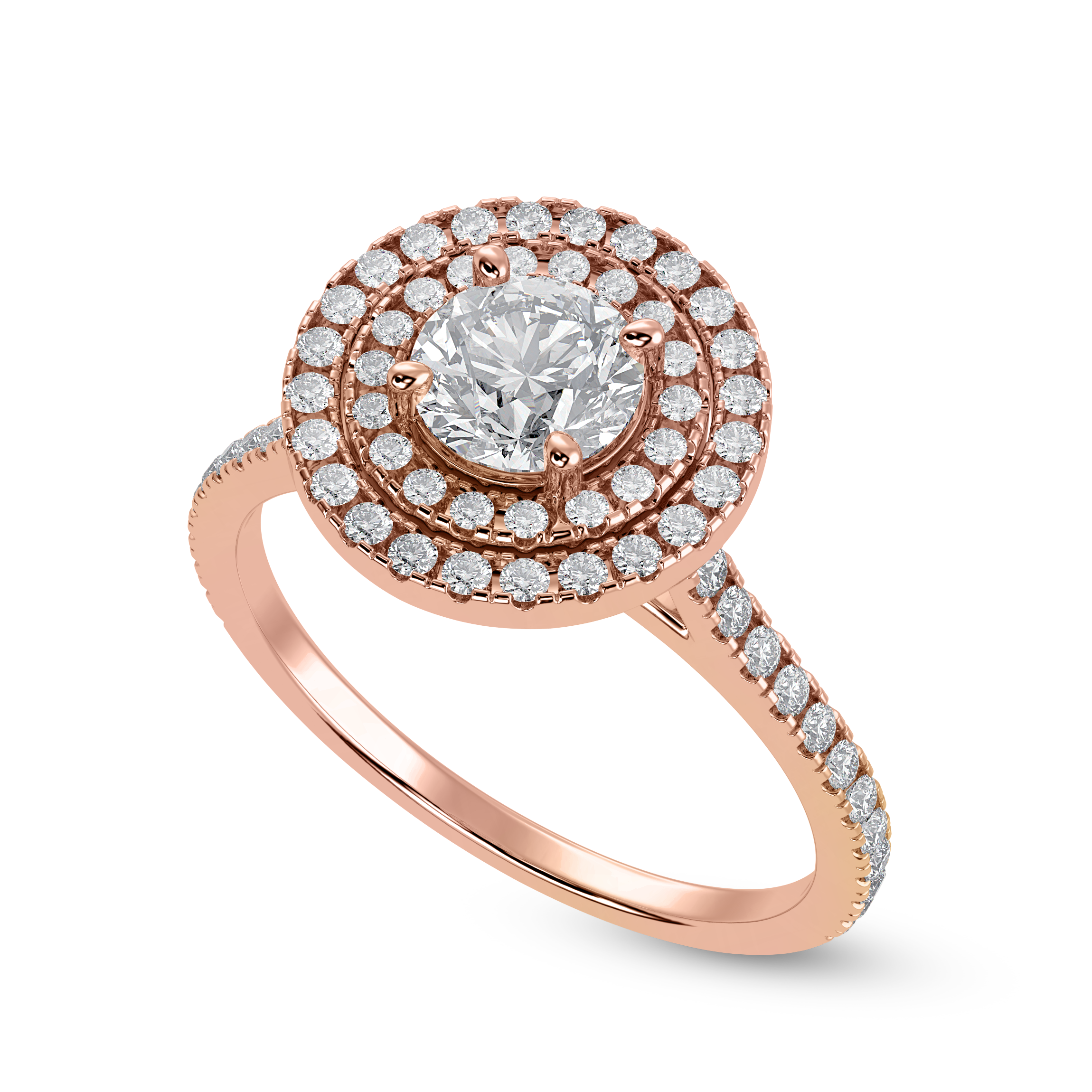 30-Pointer Solitaire Double Halo Diamond Shank 18K Rose Gold Ring JL AU 1302R   Jewelove.US