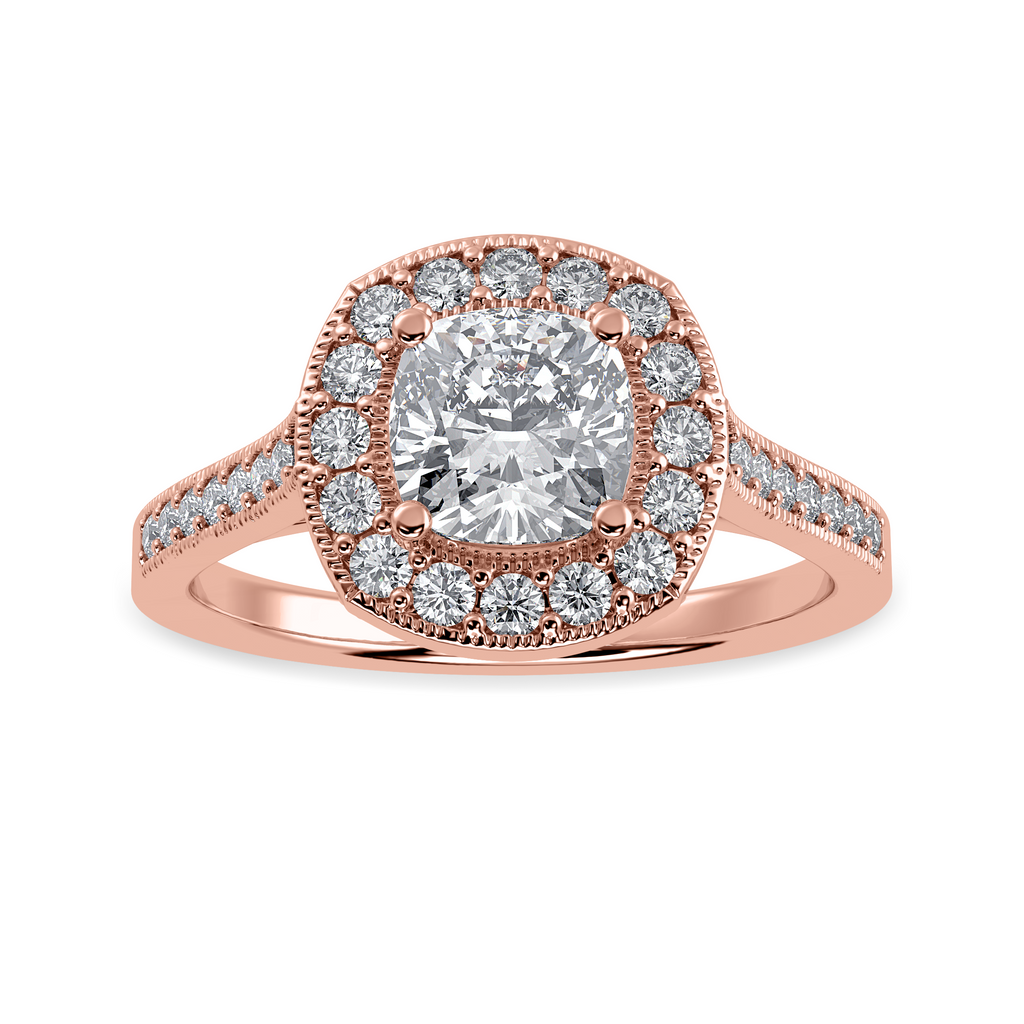 30-Pointer Cushion Cut Solitaire Halo Diamond Shank 18K Rose Gold Ring JL AU 1303R   Jewelove.US