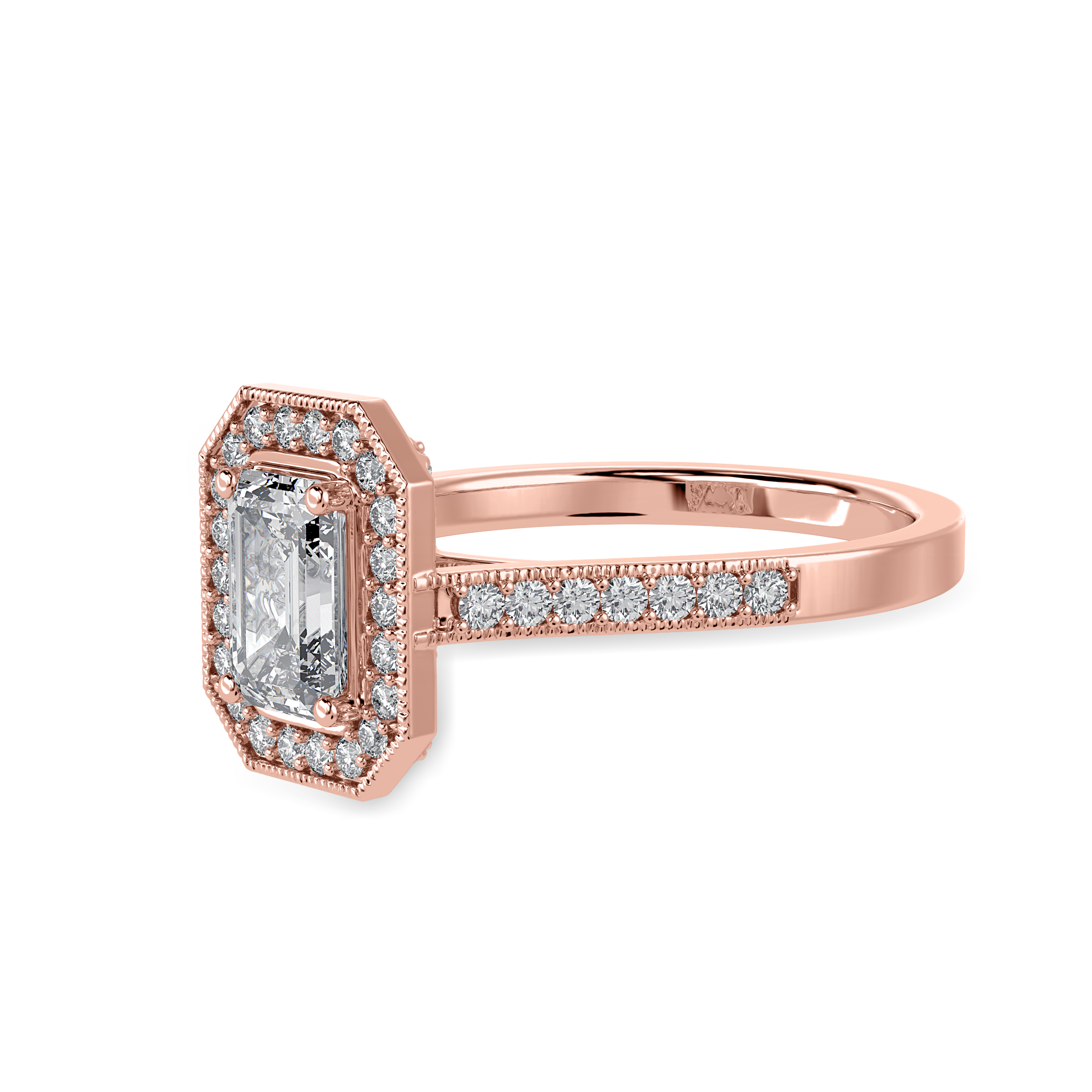 30-Pointer Emerald Cut Solitaire Halo Diamond Shank 18K Rose Gold Ring JL AU 1304R   Jewelove.US