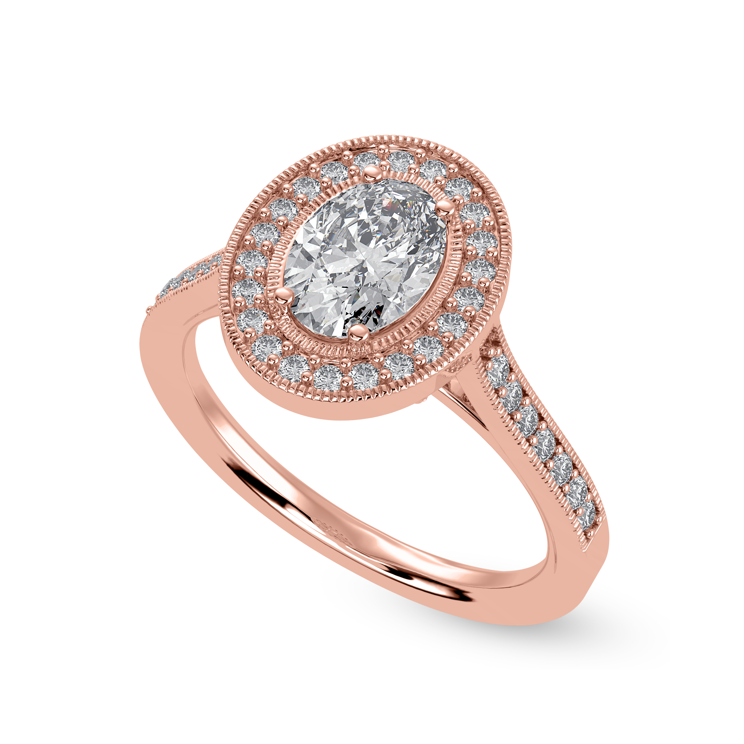 30-Pointer Oval Cut Solitaire Halo Diamond Shank 18K Rose Gold Ring JL AU 1325R   Jewelove.US