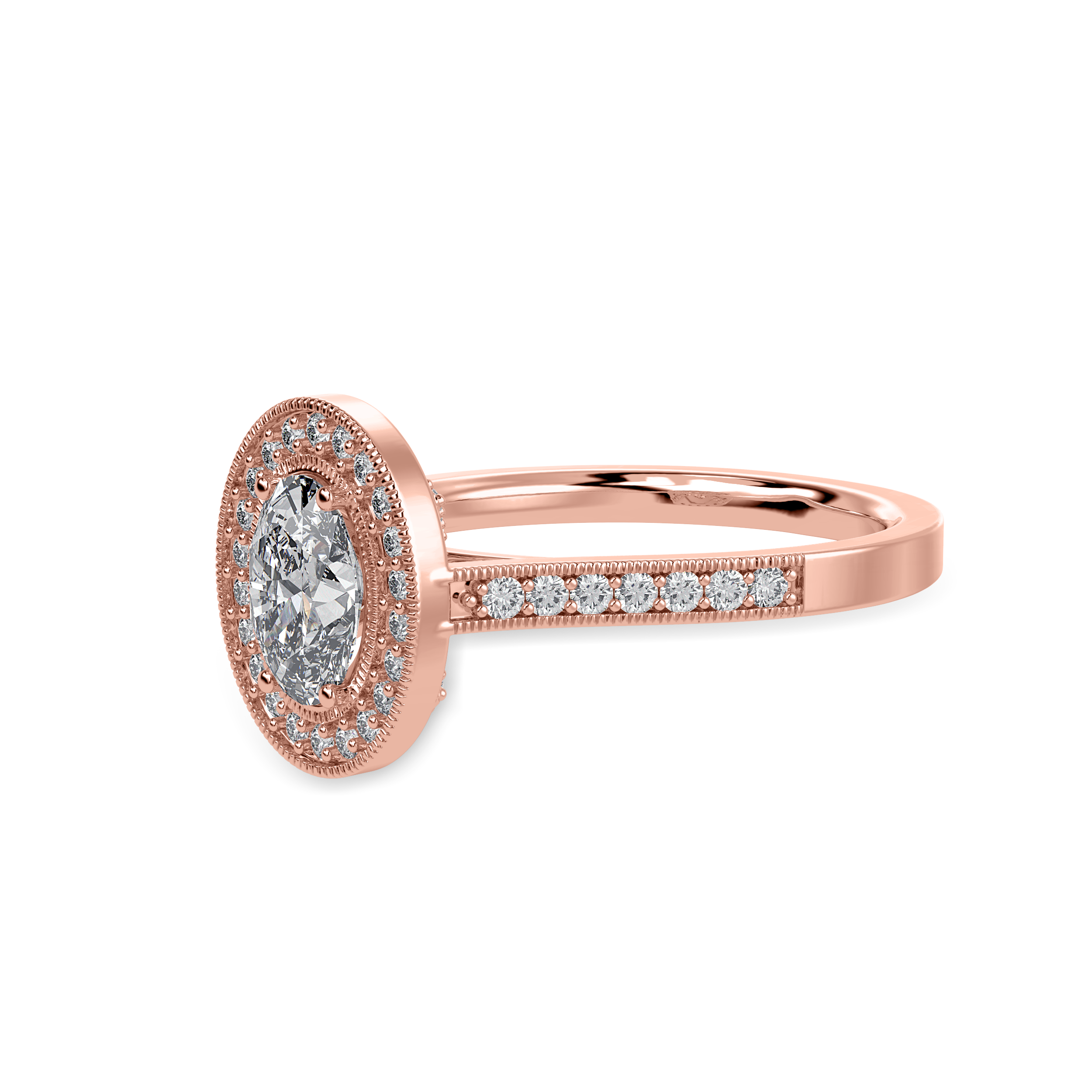 30-Pointer Oval Cut Solitaire Halo Diamond Shank 18K Rose Gold Ring JL AU 1325R   Jewelove.US