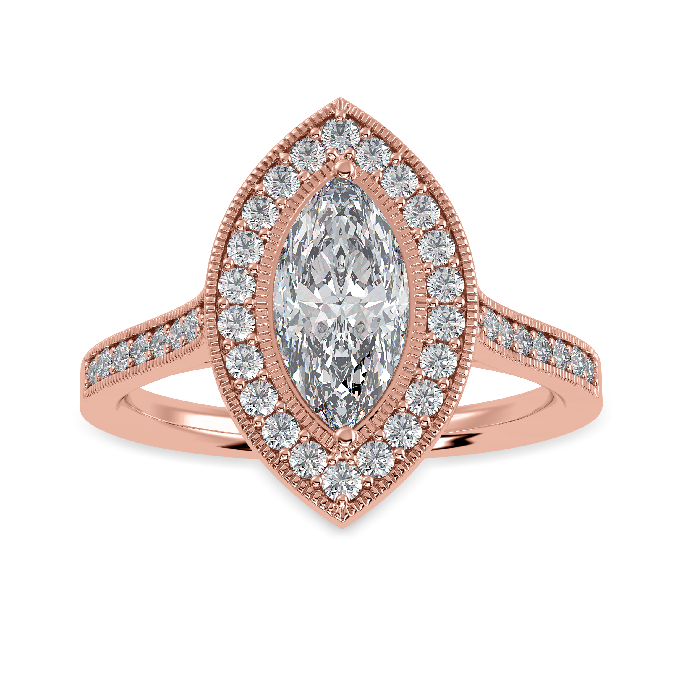 30-Pointer Marquise Cut Solitaire Halo Diamond Shank 18K Rose Gold Ring JL AU 1326R   Jewelove.US